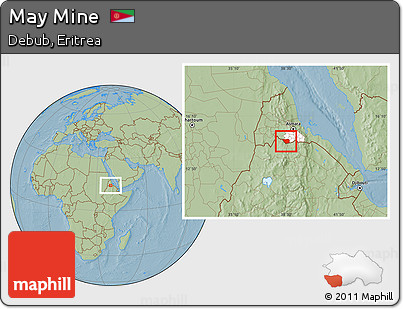 Savanna Style Location Map of May Mine, highlighted parent region, hill shading