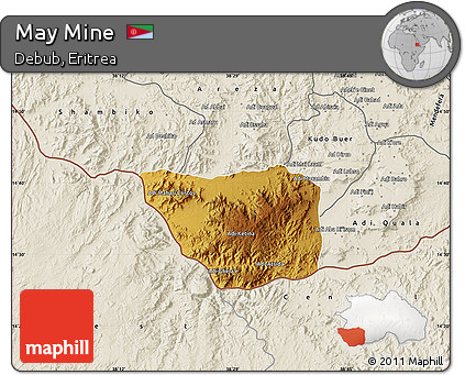 Physical Map of May Mine, shaded relief outside