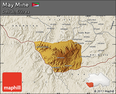 Physical Map of May Mine, shaded relief outside
