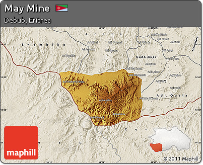 Physical Map of May Mine, shaded relief outside