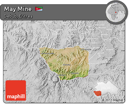 Satellite Map of May Mine, lighten, desaturated