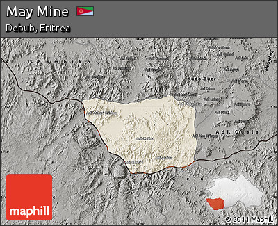 Shaded Relief Map of May Mine, darken, semi-desaturated