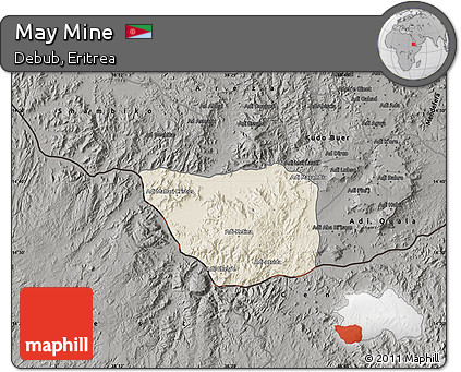 Shaded Relief Map of May Mine, darken, semi-desaturated