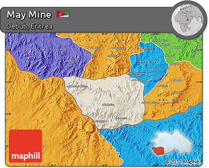 Shaded Relief Map of May Mine, political outside