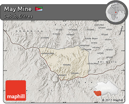 Shaded Relief Map of May Mine, semi-desaturated