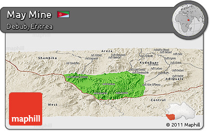 Political Panoramic Map of May Mine, shaded relief outside