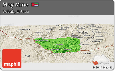 Political Panoramic Map of May Mine, shaded relief outside