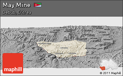 Shaded Relief Panoramic Map of May Mine, darken, desaturated
