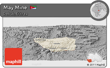 Shaded Relief Panoramic Map of May Mine, darken, desaturated