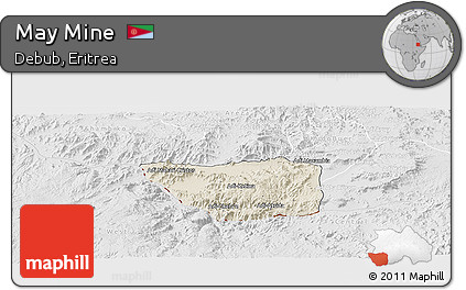 Shaded Relief Panoramic Map of May Mine, lighten, desaturated