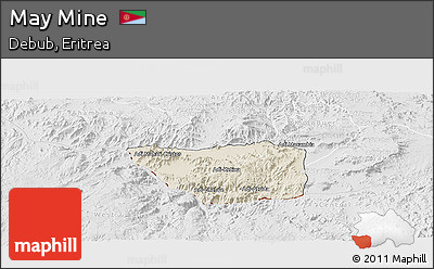 Shaded Relief Panoramic Map of May Mine, lighten, desaturated