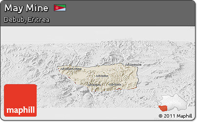 Shaded Relief Panoramic Map of May Mine, lighten, desaturated