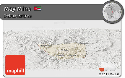 Shaded Relief Panoramic Map of May Mine, lighten, semi-desaturated