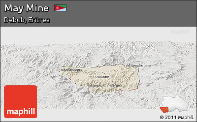 Shaded Relief Panoramic Map of May Mine, lighten, semi-desaturated