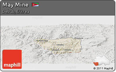 Shaded Relief Panoramic Map of May Mine, lighten, semi-desaturated