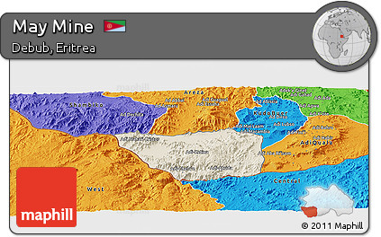 Shaded Relief Panoramic Map of May Mine, political outside