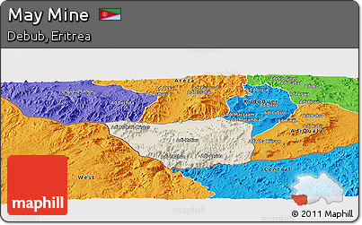 Shaded Relief Panoramic Map of May Mine, political outside