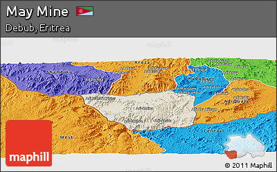 Shaded Relief Panoramic Map of May Mine, political outside