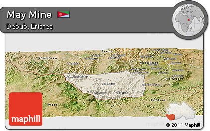 Shaded Relief Panoramic Map of May Mine, satellite outside
