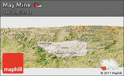 Shaded Relief Panoramic Map of May Mine, satellite outside