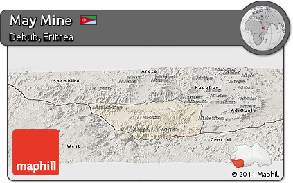 Shaded Relief Panoramic Map of May Mine, semi-desaturated