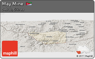 Shaded Relief Panoramic Map of May Mine, semi-desaturated