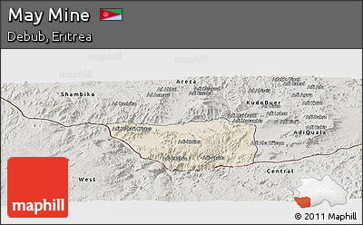 Shaded Relief Panoramic Map of May Mine, semi-desaturated