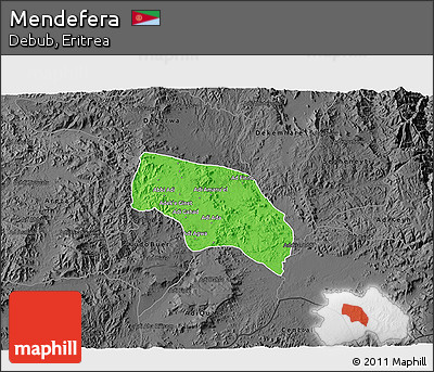 Political 3D Map of Mendefera, darken, desaturated