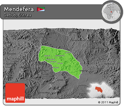 Political 3D Map of Mendefera, darken, desaturated