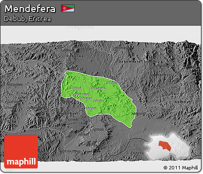 Political 3D Map of Mendefera, darken, desaturated