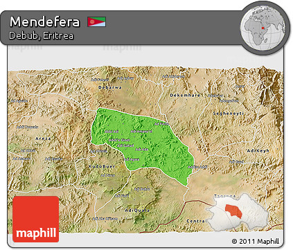 Political 3D Map of Mendefera, satellite outside
