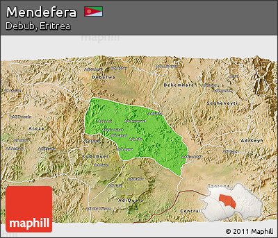 Political 3D Map of Mendefera, satellite outside