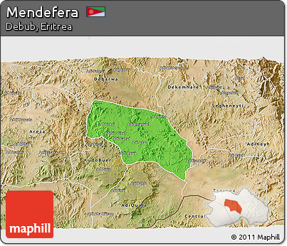 Political 3D Map of Mendefera, satellite outside