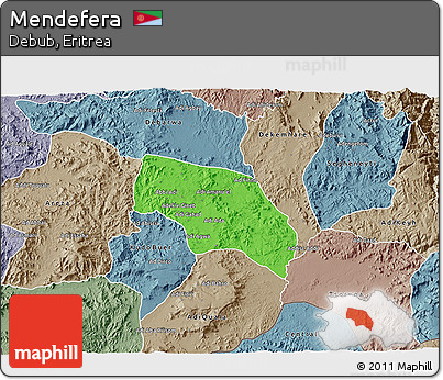 Political 3D Map of Mendefera, semi-desaturated