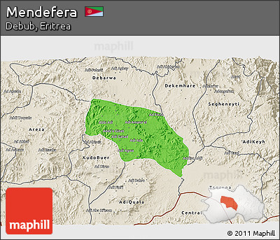 Political 3D Map of Mendefera, shaded relief outside