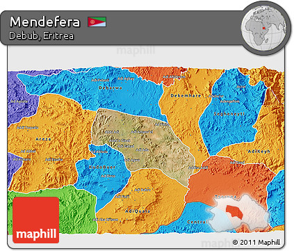 Satellite 3D Map of Mendefera, political outside