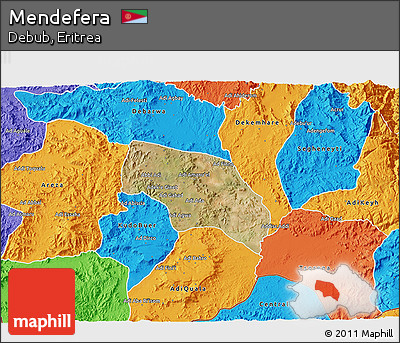 Satellite 3D Map of Mendefera, political outside