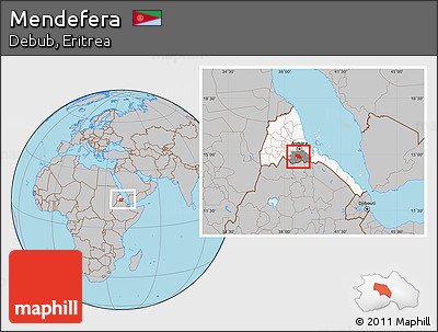 Gray Location Map of Mendefera, highlighted country, highlighted parent region, within the entire country