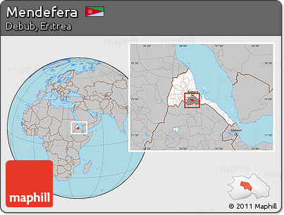 Gray Location Map of Mendefera, highlighted country, highlighted parent region, within the entire country
