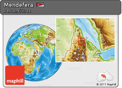 Physical Location Map of Mendefera, within the entire country