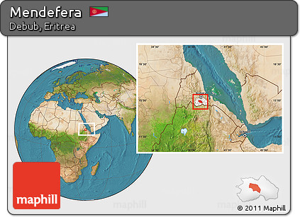 Satellite Location Map of Mendefera, highlighted parent region, within the entire country