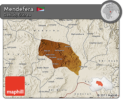 Physical Map of Mendefera, shaded relief outside