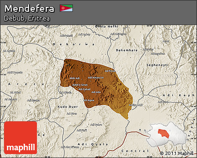 Physical Map of Mendefera, shaded relief outside