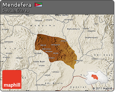 Physical Map of Mendefera, shaded relief outside