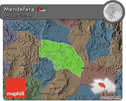 Political Map of Mendefera, darken, semi-desaturated