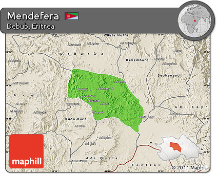 Political Map of Mendefera, shaded relief outside