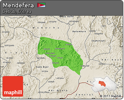 Political Map of Mendefera, shaded relief outside
