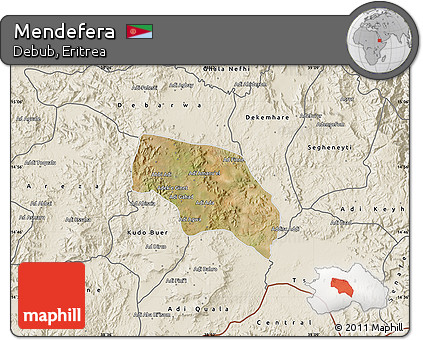 Satellite Map of Mendefera, shaded relief outside