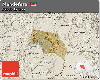 Satellite Map of Mendefera, shaded relief outside