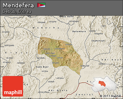 Satellite Map of Mendefera, shaded relief outside